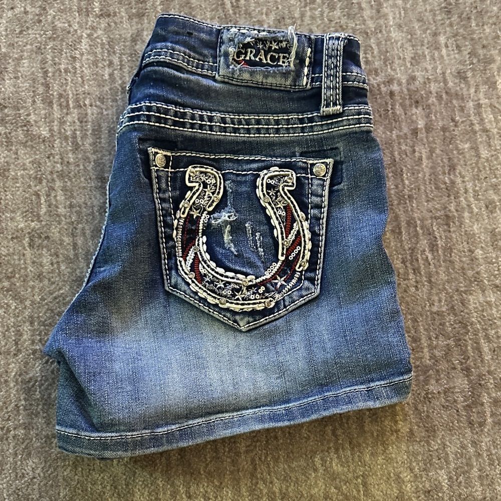 Grace Embellished Blue Denim Shorts